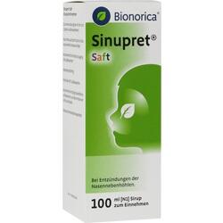 Eine grüne Packung Sinupret-Saft gegen Nasennebenhöhlenentzündungen.
